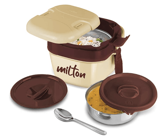 Milton Cubic Big Inner Stainless Steel Tiffin Box, 1100 ml, Ivory | Lunch Box