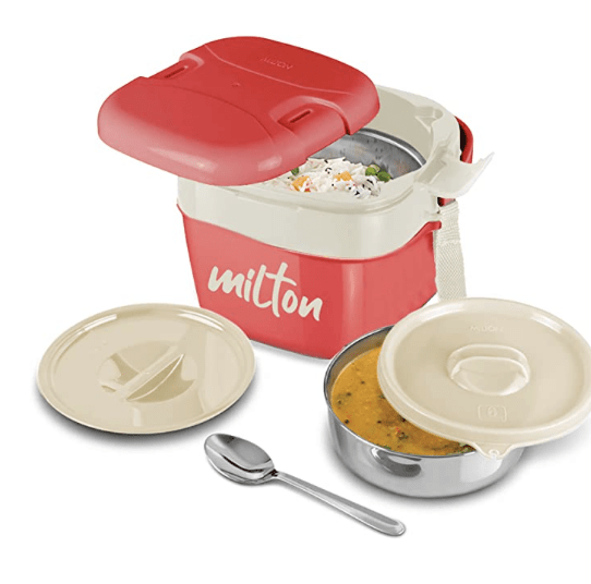 Milton Cubic Big Inner Stainless Steel Tiffin Box, 1100 ml, Red | Lunch Box