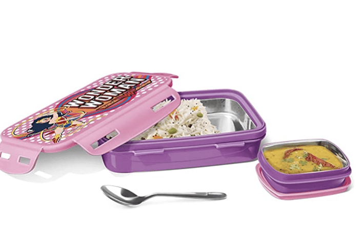 MILTON Steely Prime Insulated Inner Stainless Steel Big Tiffin Box, 500 ml, with Inner Container, 100 ml and Spoon, Purple | Food Grade | Easy to Carry | Easy to Clean | Leak Proof | Kids Lunch Box