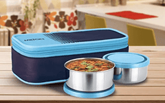 Milton Nourish Stainless Steel Lunch Box (2 Containers) 300 ml, Cyan-1