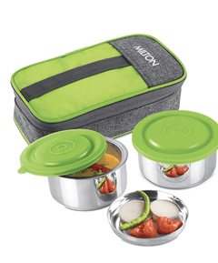 Milton Pasto Lunch Box 2 Double Wall Stainless Steel Containers with Denim Insulated Jacket, Set of 2, 350 ml, Green-1