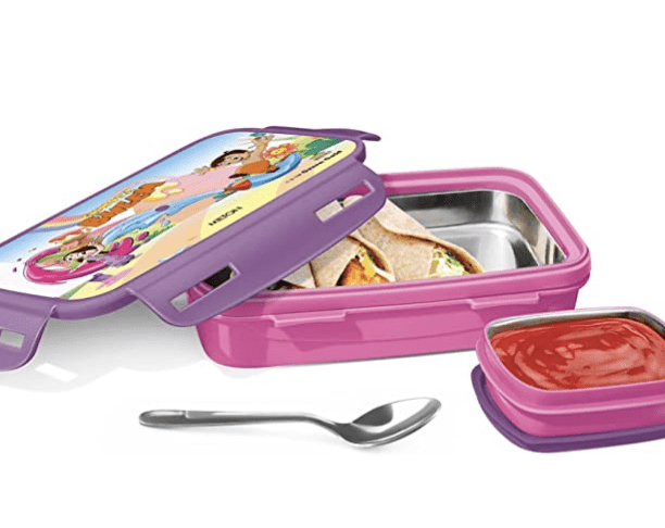 MILTON Steely Elite Big Inner Stainless Steel Kids Tiffin Box, 500 ml, Cherry Pink | School Lunch Box | Leak Proof | Outer Plastic | PU Insulated | Food Grade | Inner Container-1