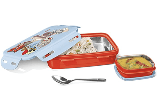 MILTON Steely Prime Insulated Inner Stainless Steel Big Tiffin Box, 500 ml, with Inner Container, 100 ml and Spoon, Red | Food Grade | Easy to Carry | Easy to Clean | Leak Proof | Kids Lunch Box