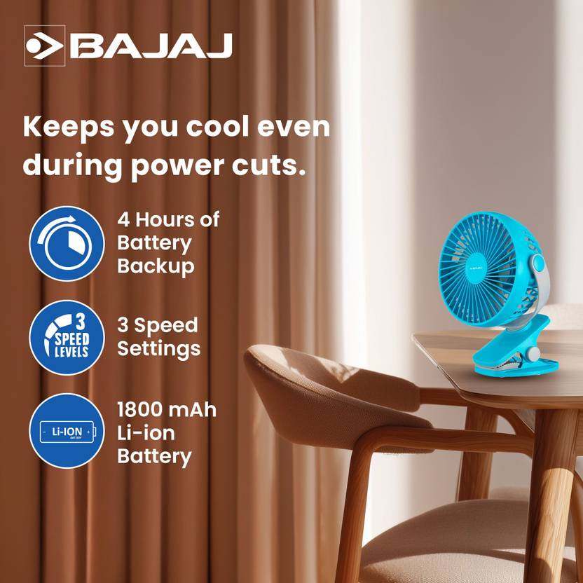 BAJAJ Mini USB Rechargeable Multi Clip 110 mm Personal Fan-5
