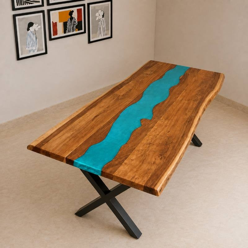 Minimal 6 Seater Dining Table – Epoxy Resin & Wood