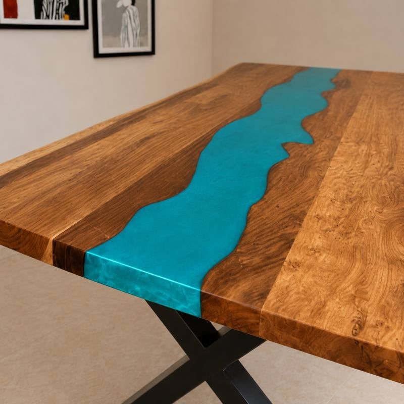 Minimal 6 Seater Dining Table – Epoxy Resin & Wood