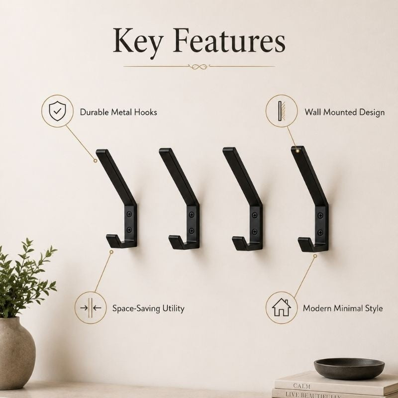 Wall Mounted Helmet Hook Rack Set of 4 – Heavy Duty Motorcycle Helmet Hats Gloves Holder Hanger