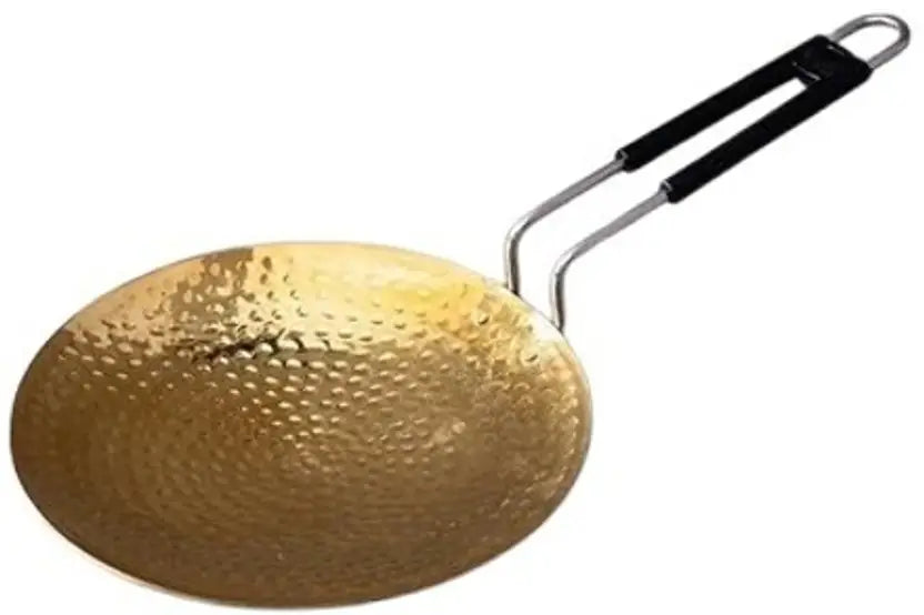 Brass Roti Tawa | for Traditional Healthy Cooking |Tawa with Stainless Steel Silicon Covered Handle | Diamm.10 inch, Non-Stick Cooking, Golden