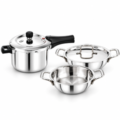 Triply Cooker + Kadai Set | Prestige Svachh 3 L + Praylady Triplus+ 20 & 22 cm-1