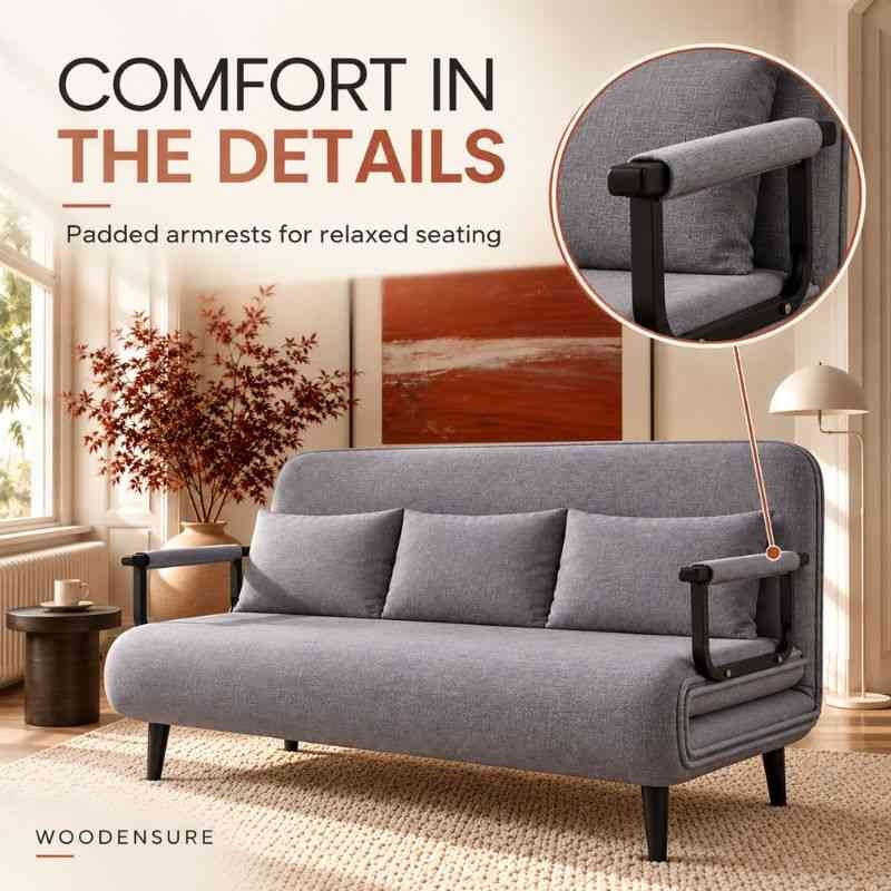 3 Seater Folding Sofa Come Bed, Full Convertible Sofa Bed for Living Room & Guest Room, Triple Seat Sleeper Sofa, Space Saving Recliner Bed