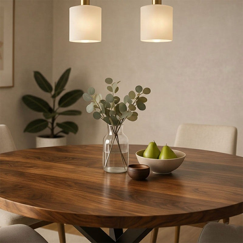 Modern Acacia Solid Wood Round Dining Table with Metal Legs (4-Seater)