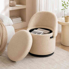 Modern Armless 360° Swivel Storage Ottoman Chair – Comfy Vanity Stool for Bedroom Living Room