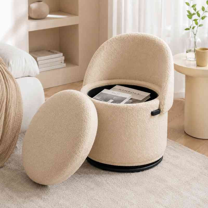 Modern Armless 360° Swivel Storage Ottoman Chair – Comfy Vanity Stool for Bedroom Living Room