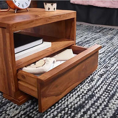 Liora Nightstand | Rustic Wood Finish with Open Shelf | Modern Design | Bedroom Side Table