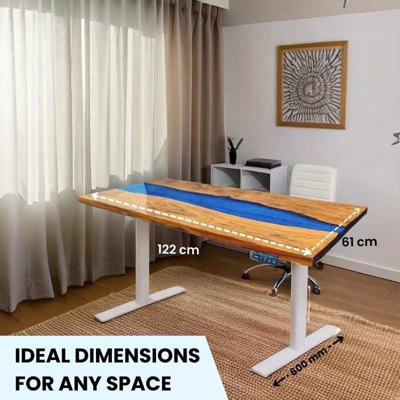 Suprema pearl blue height adjustable desk with white legs