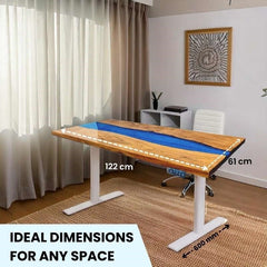 Suprema pearl blue height adjustable desk with white legs