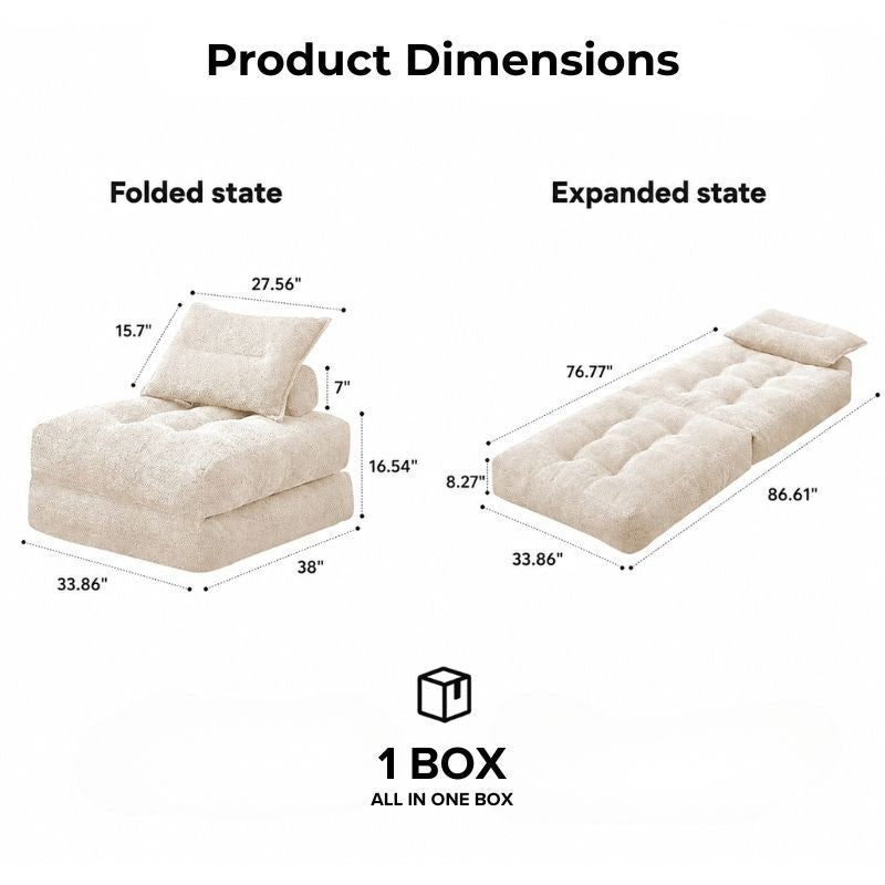 Fold Out Futon Chair | Foldable Single Sofa Bed for Guests