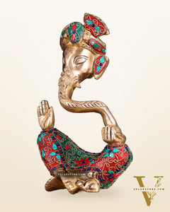 Modern Brass Ganesha abstract statue with floral stonework