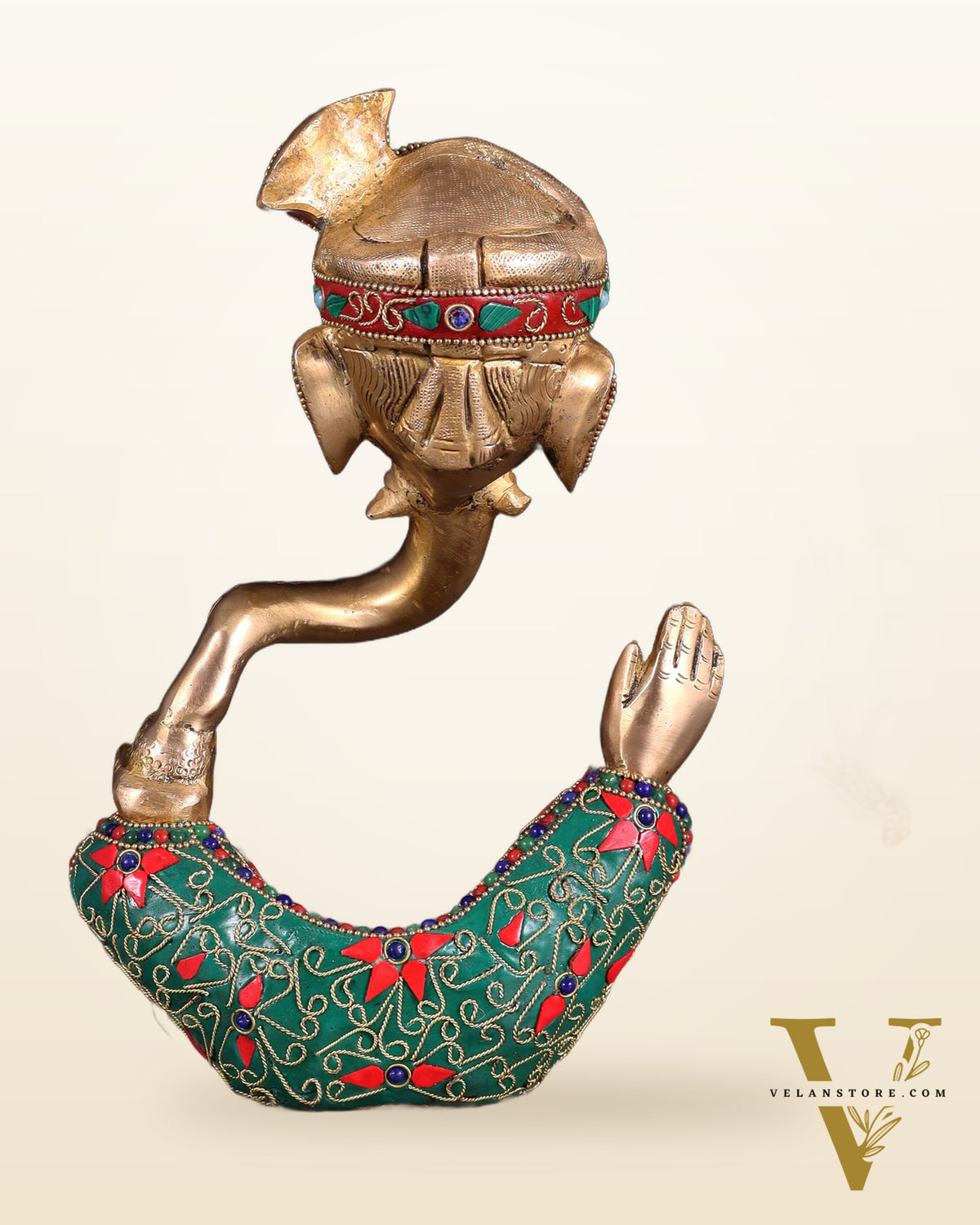 Modern Brass Ganesha abstract statue with floral stonework