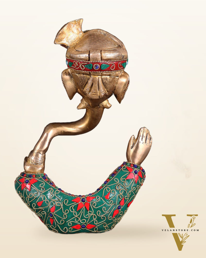 Modern Brass Ganesha abstract statue with floral stonework