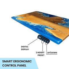 ImperiumX blue beach island standing desk with black legs - epoxy resin