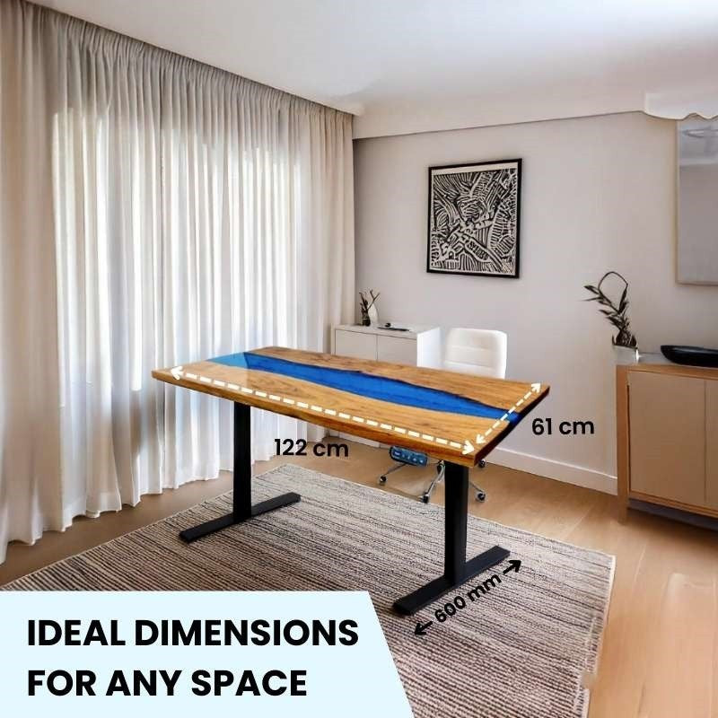 Suprema pearl blue epoxy resin height adjustable desk with black legs