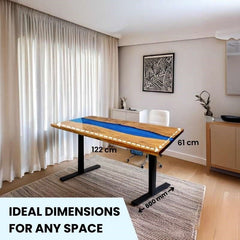 Suprema pearl blue epoxy resin height adjustable desk with black legs