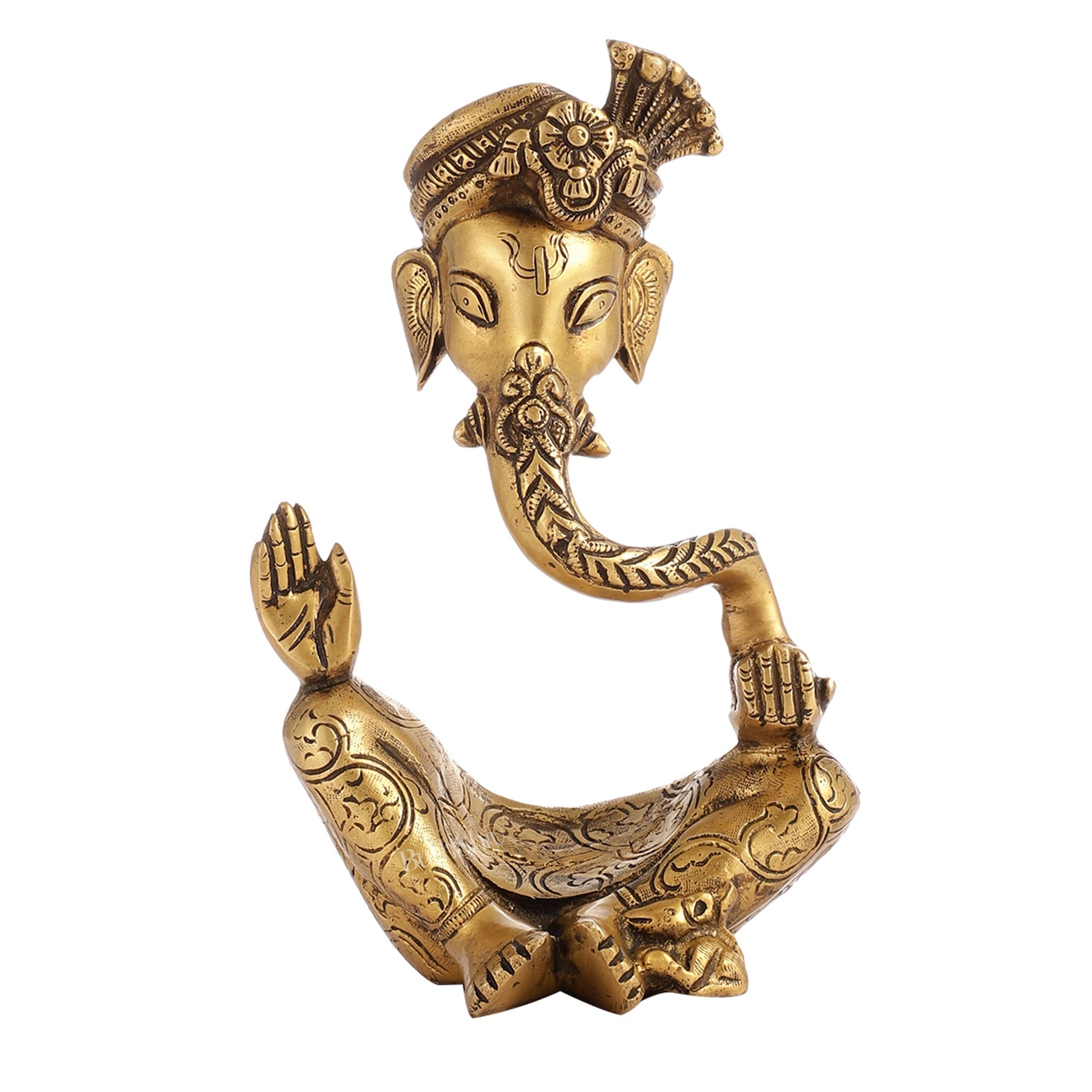 Modern Ganesha abstract unique brass idol/ wearing a pagdi 10 inch
