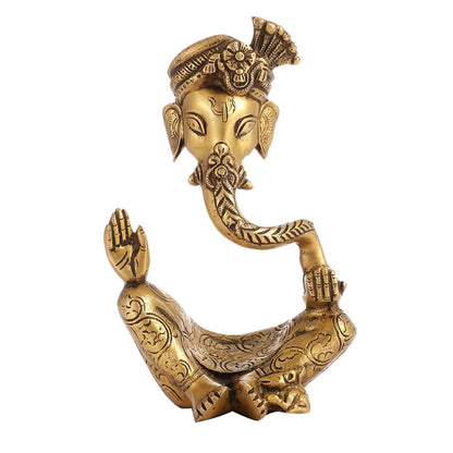 Modern Ganesha abstract unique brass idol/ wearing a pagdi 10 inch