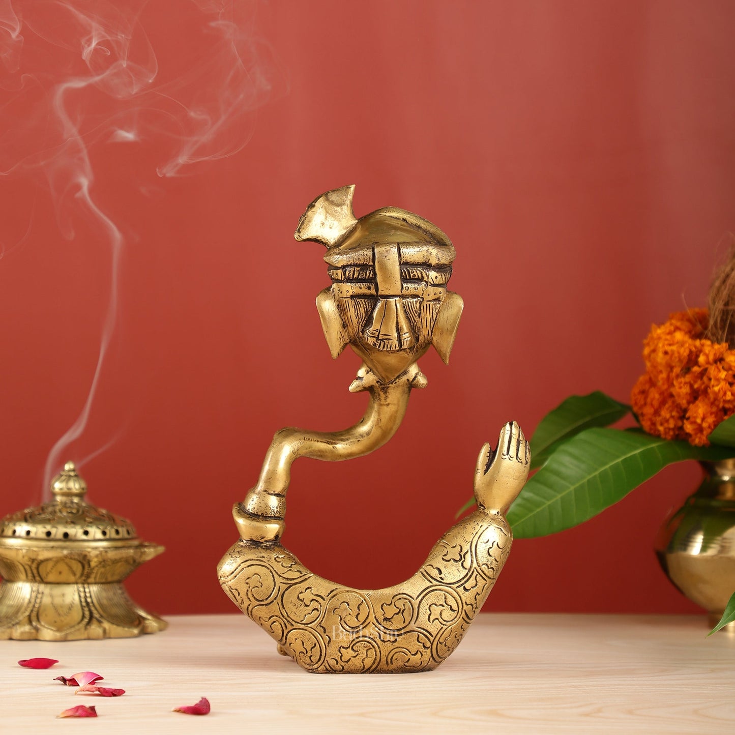 Modern Ganesha abstract unique brass idol/ wearing a pagdi 10 inch