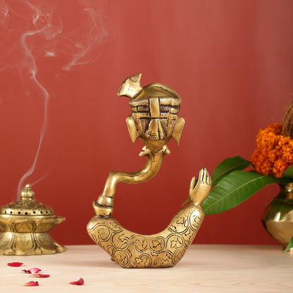 Modern Ganesha abstract unique brass idol/ wearing a pagdi 10 inch