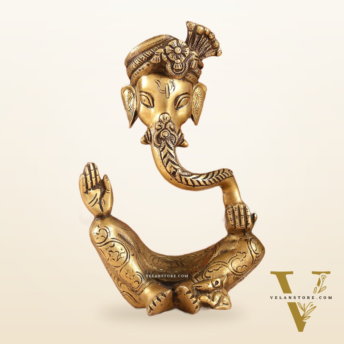 Modern Ganesha abstract unique brass idol/ wearing a pagdi 10 inch