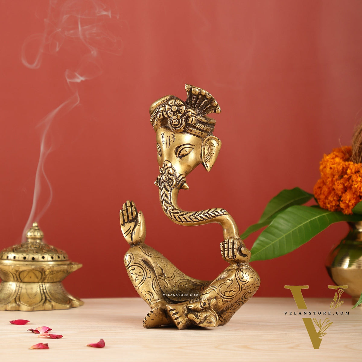 Modern Ganesha abstract unique brass idol/ wearing a pagdi 10 inch