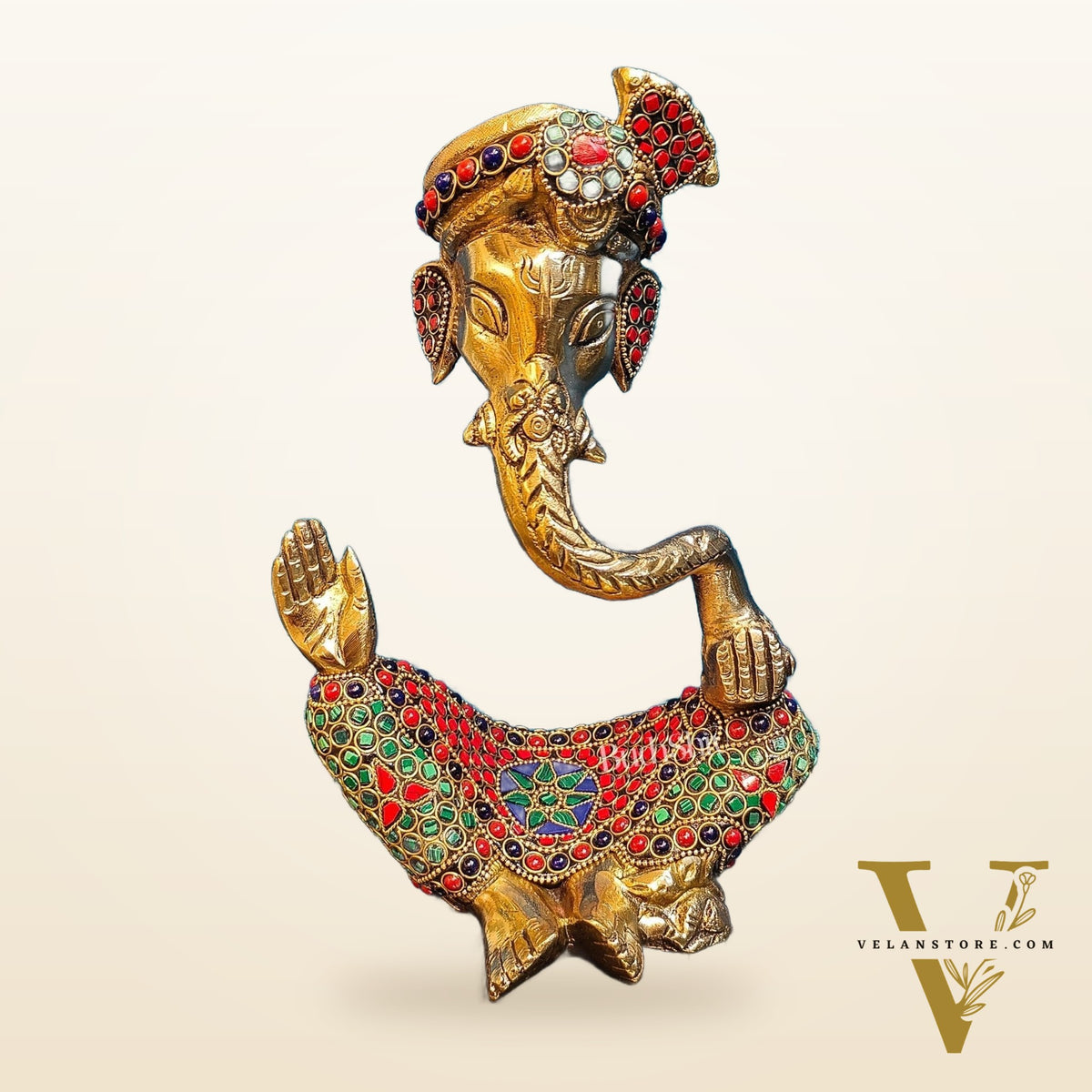 Modern Ganesha abstract unique brass idol/ wearing a pagdi/turban ( stonework)