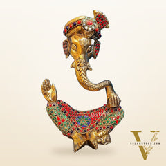 Modern Ganesha abstract unique brass idol/ wearing a pagdi/turban ( stonework)