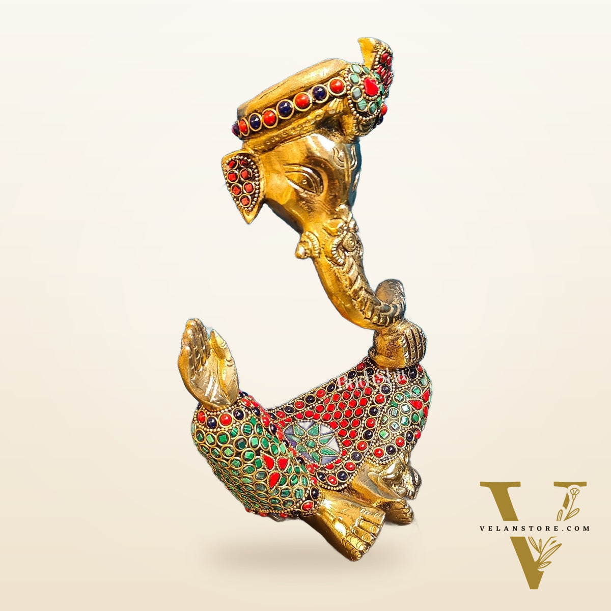 Modern Ganesha abstract unique brass idol/ wearing a pagdi/turban ( stonework)