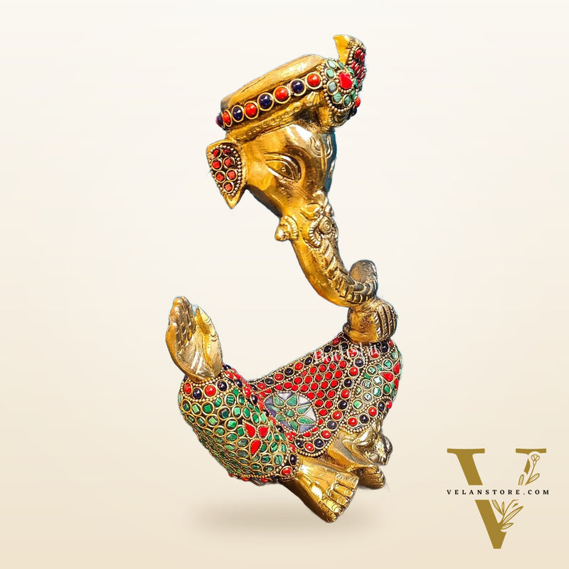 Modern Ganesha abstract unique brass idol/ wearing a pagdi/turban ( stonework)