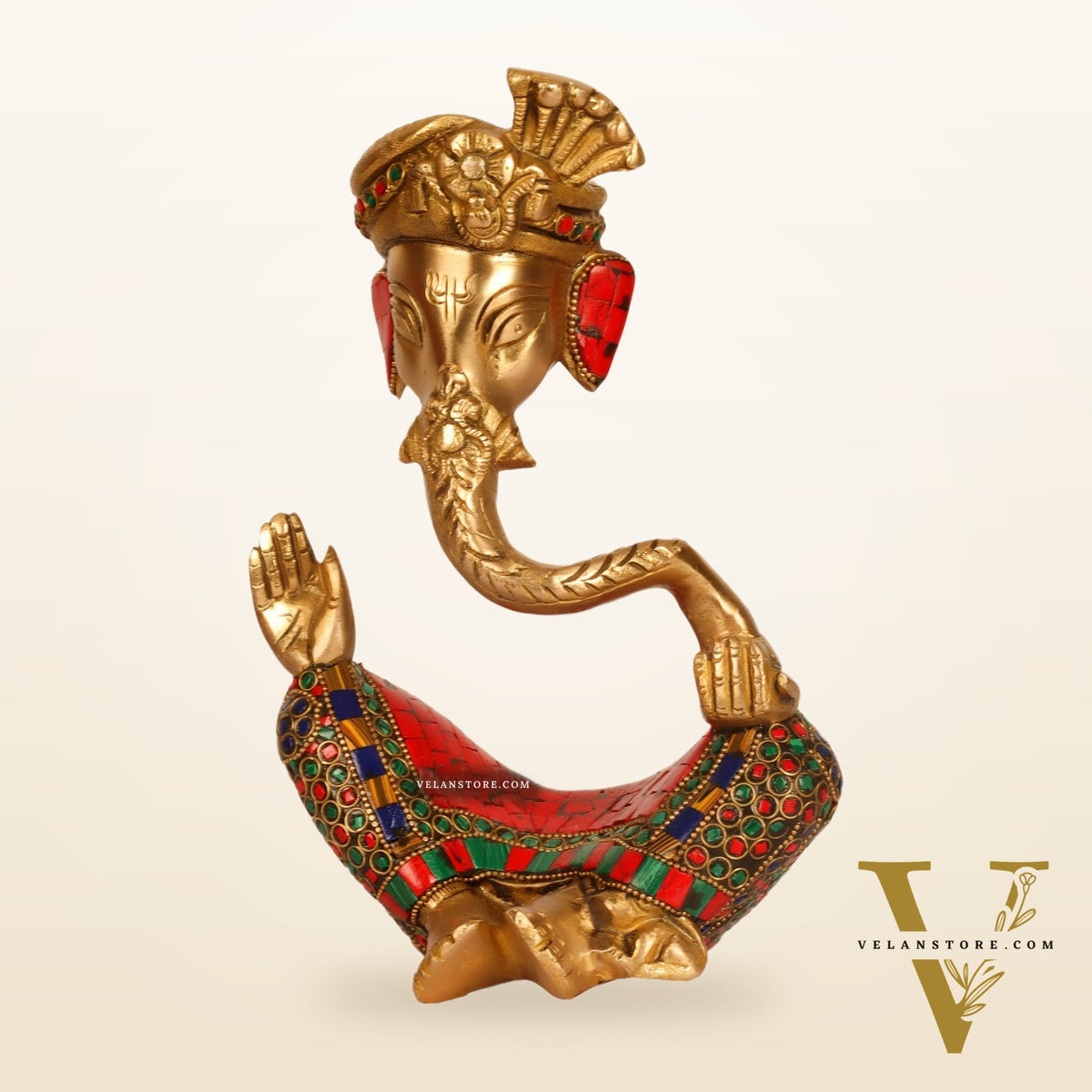 Modern Ganesha abstract unique brass idol/ wearing a pagdi/turban ( stonework)