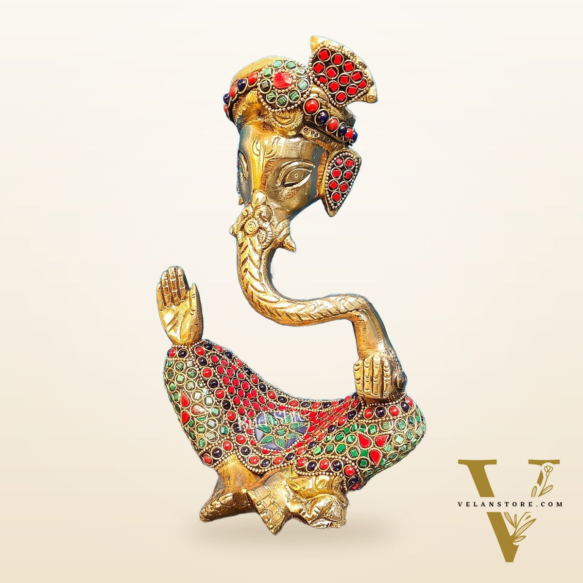 Modern Ganesha abstract unique brass idol/ wearing a pagdi/turban ( stonework)