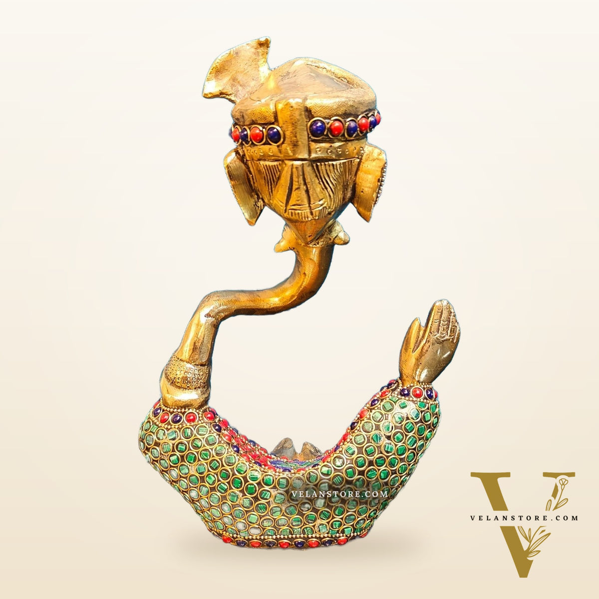 Modern Ganesha abstract unique brass idol/ wearing a pagdi/turban ( stonework)