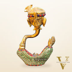 Modern Ganesha abstract unique brass idol/ wearing a pagdi/turban ( stonework)