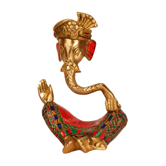Modern Ganesha abstract unique brass idol/ wearing a pagdi/turban ( stonework)