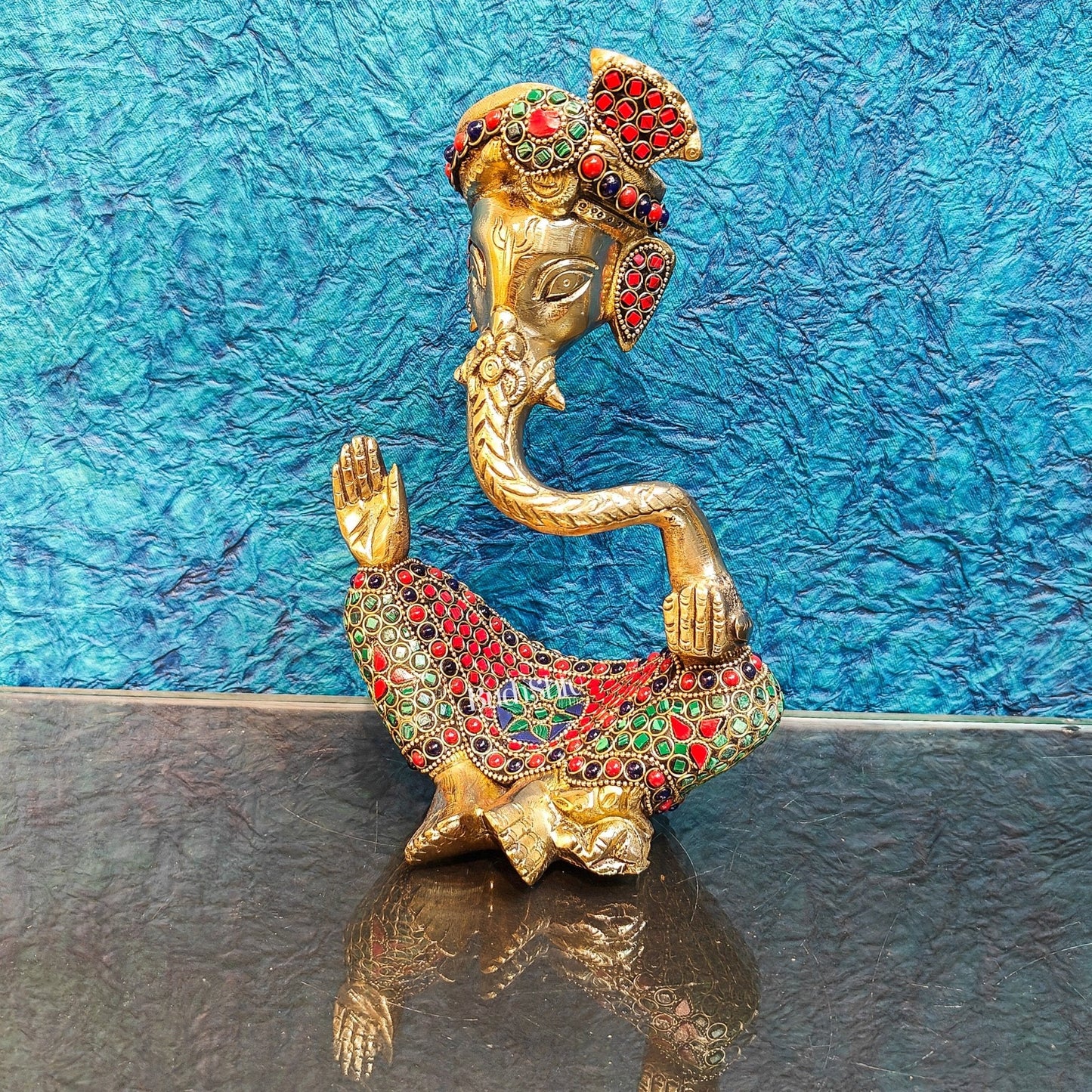 Modern Ganesha abstract unique brass idol/ wearing a pagdi/turban ( stonework)