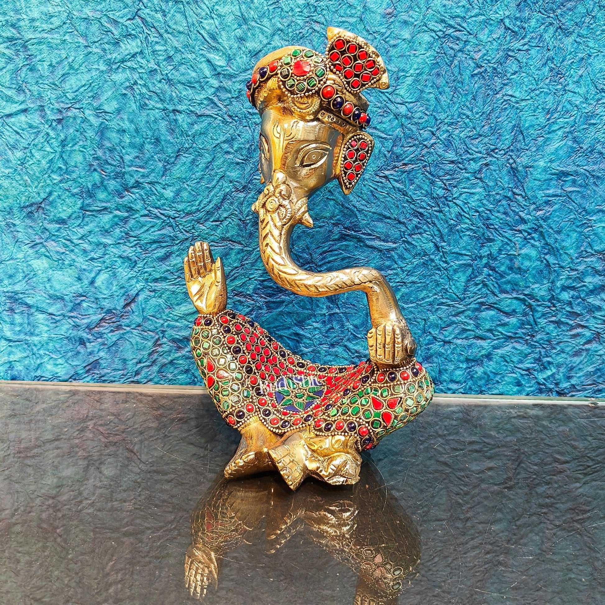 Modern Ganesha abstract unique brass idol/ wearing a pagdi/turban ( stonework)