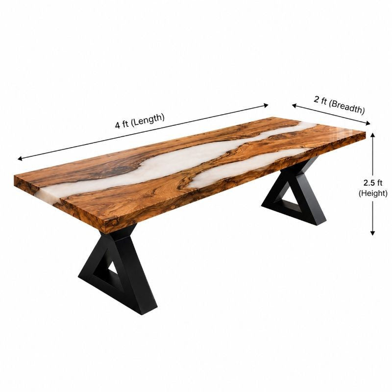 Custom Made Live Edge White Epoxy Resin River Dining Table, Handmade Modern Rustic Wood Furniture, Natural Solid Wood | Custom Made Design