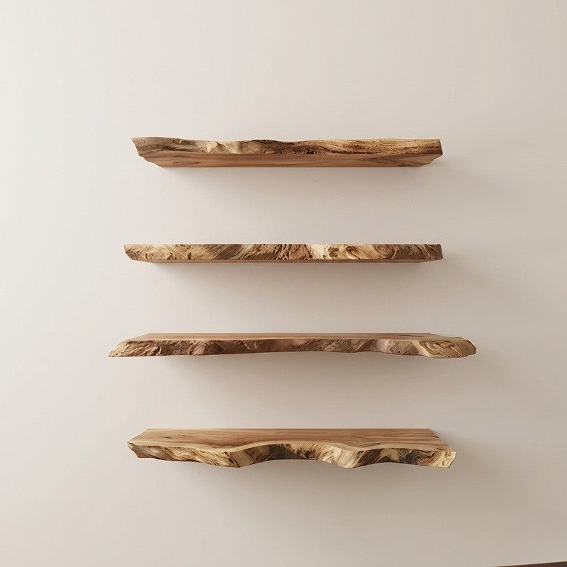 Modern Rustic Live Edge Floating Shelves (Set of 4) – Solid Acacia Wood Wall Shelves