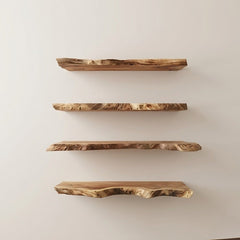 Modern Rustic Live Edge Floating Shelves (Set of 4) – Solid Acacia Wood Wall Shelves