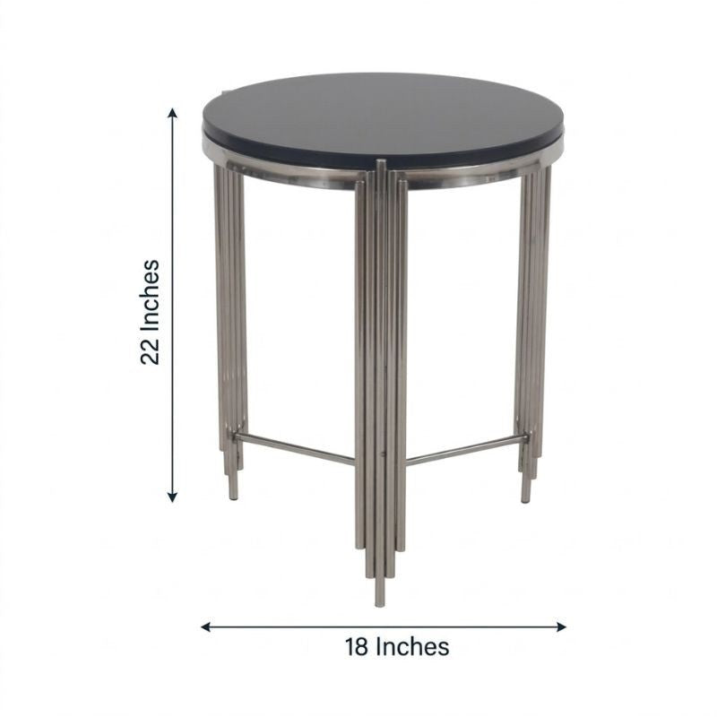Velvet Arc Side Table | Black Marble Top With Chrome Base | Designer Half-Moon Accent Table