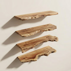 Modern Rustic Live Edge Floating Shelves (Set of 4) – Solid Acacia Wood Wall Shelves