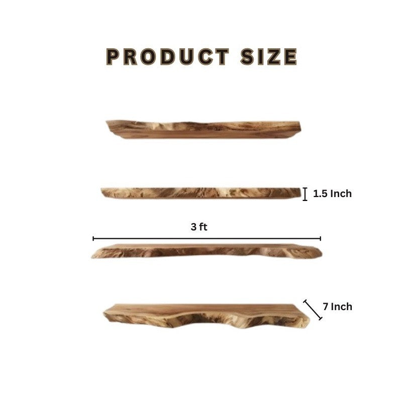 Modern Rustic Live Edge Floating Shelves (Set of 4) – Solid Acacia Wood Wall Shelves
